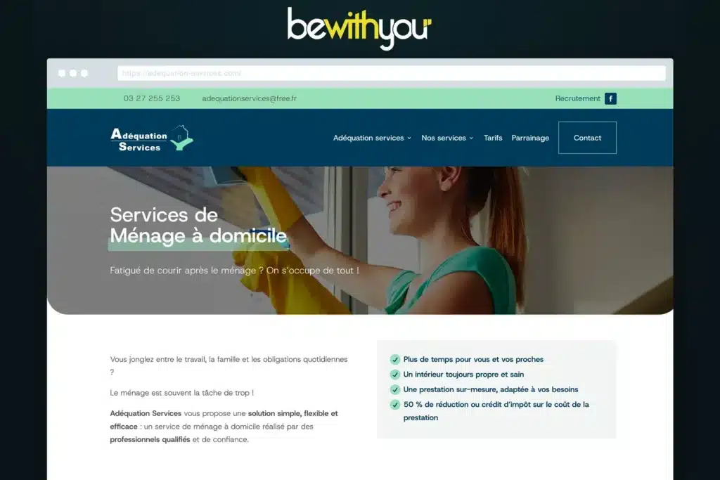 Page Services Ménage du site Adéquation Services, par BeWithYou