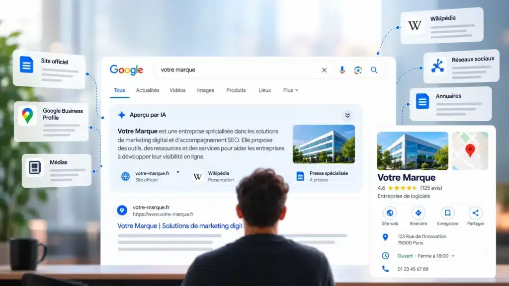 AI Overview affiché par Google au-dessus du site officiel lors d’une recherche de marque