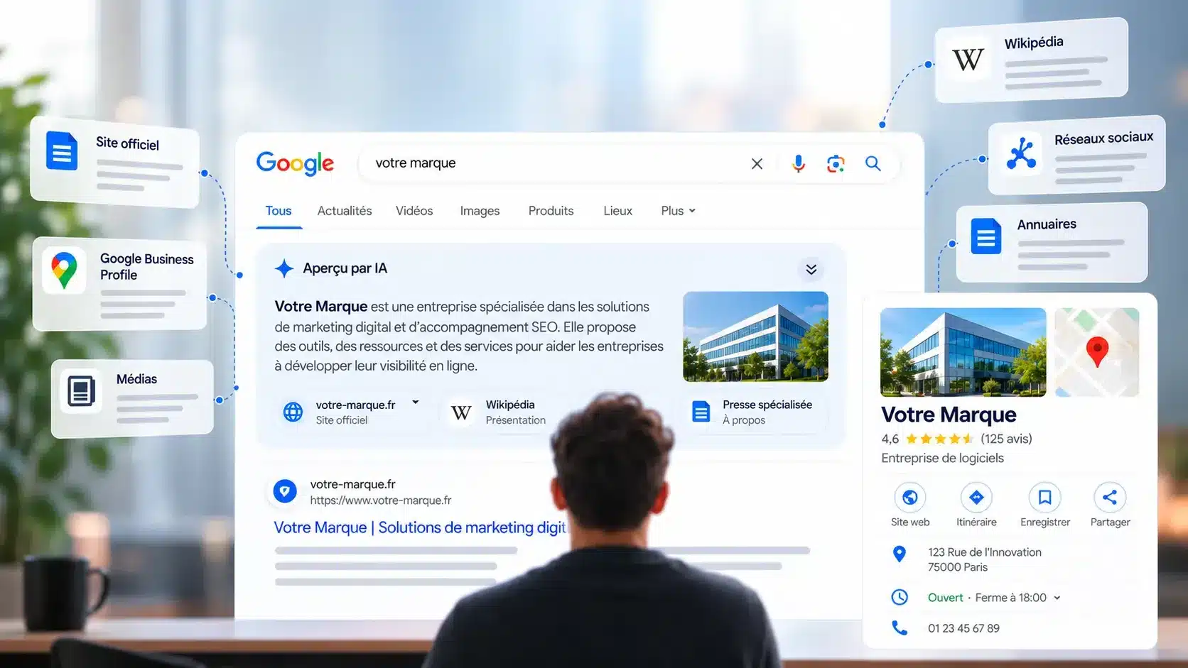 AI Overview affiché par Google au-dessus du site officiel lors d’une recherche de marque