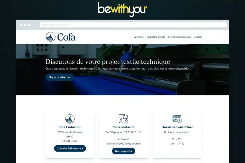 Page Contact du site Cofa Enduction, par BeWithYou