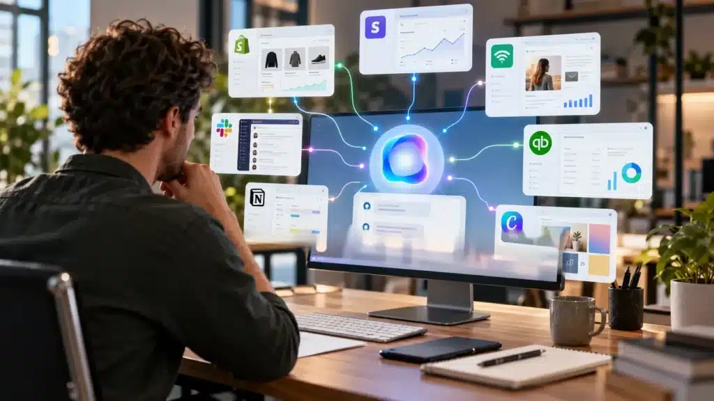 Agent IA orchestrant les outils e-commerce, marketing, paiement et gestion d’une PME
